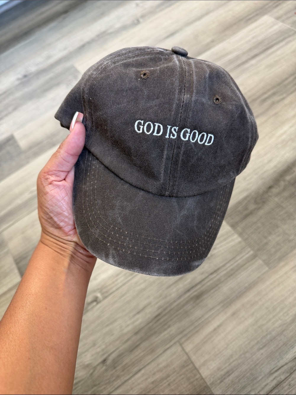 GOD IS GOOD Embroidered Distressed Baseball Cap - Charcoal